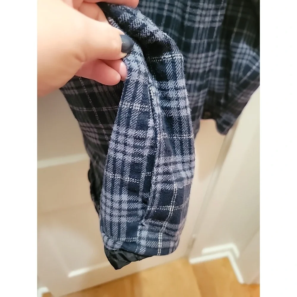 Levi Strauss & Co Men Flannel Shirt Jacket XXL Blue Plaid Quilt Lining Shacket
